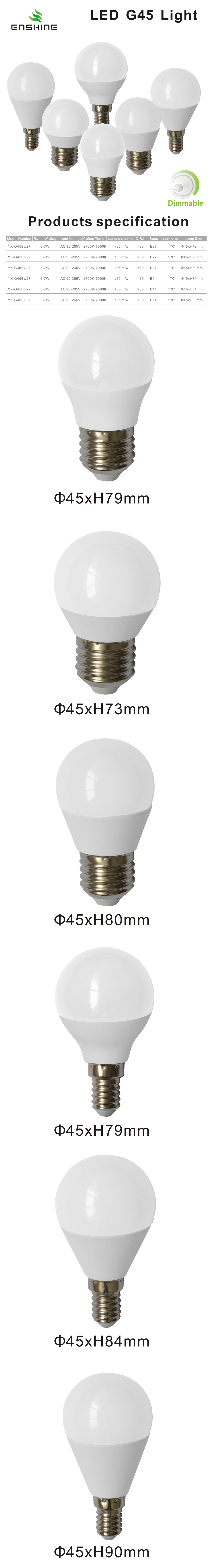 YX-G45BU27 LED G45 Bulb Dimmable E27 3-7W