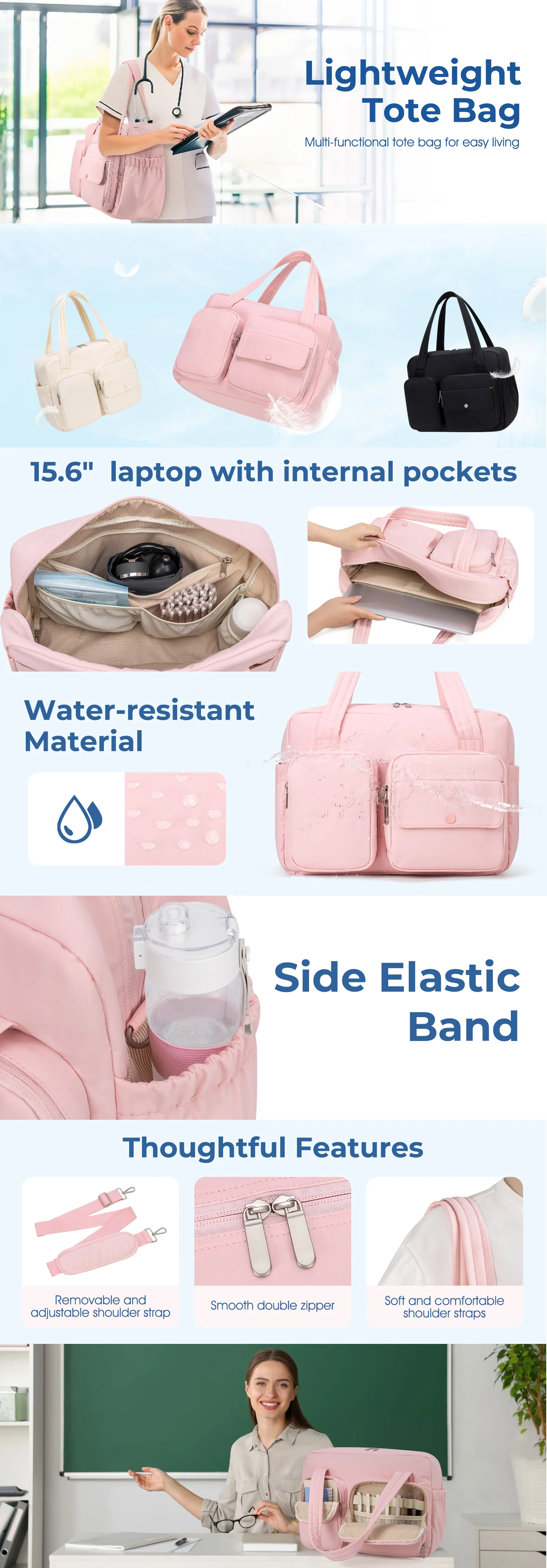Laptop Tote Bag with Multiple Pockets