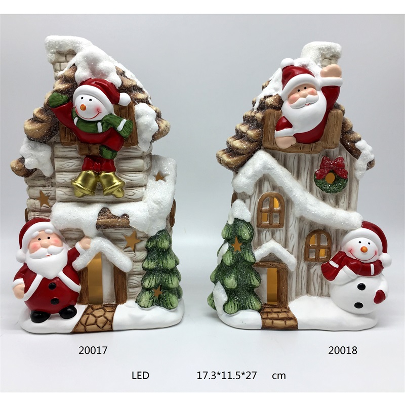 Керамический рождественский дом Санта с светодиодным светом классический цвет
