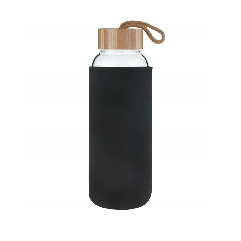 Стеклянная бутылка для воды 550 мл с бамбуковыми крышками