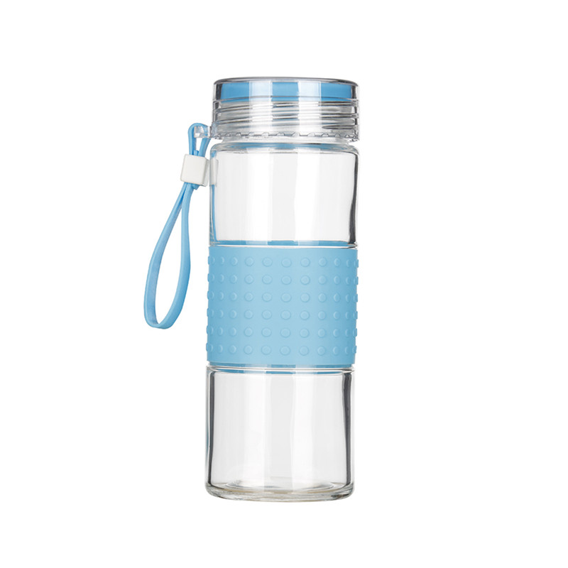 Боросиликатный стеклянный многоразовый бутылка воды с силиконовой крышкой