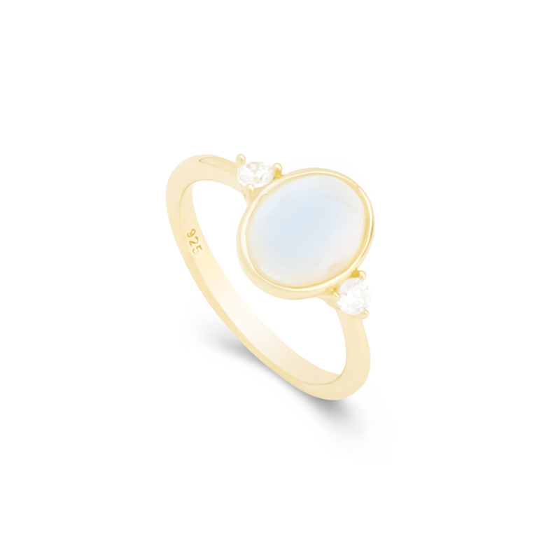 Синий лунный кольцо стерлингового серебра с Zircons 18K желтое позолон