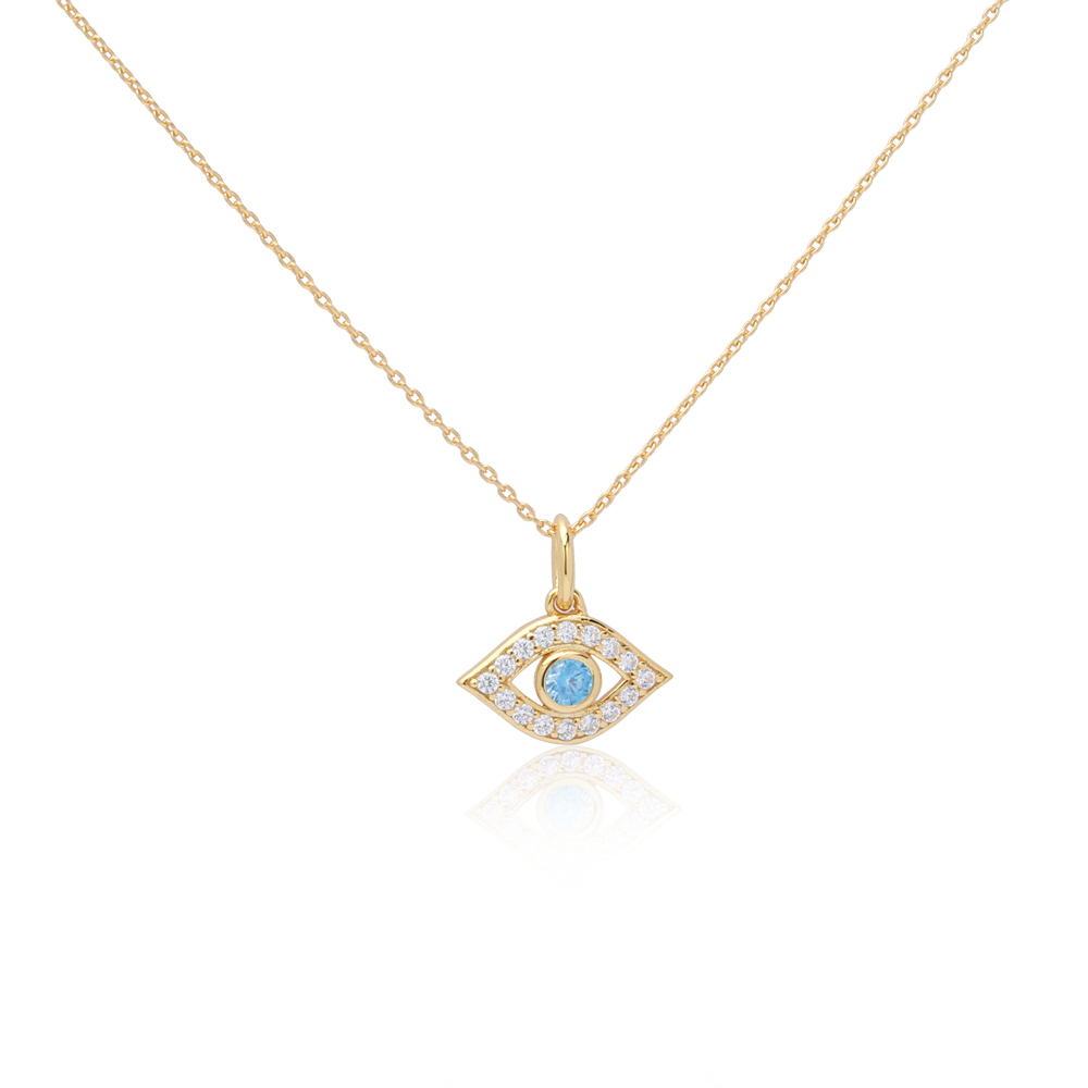 Голубое злое ожерелье для глаз Зирконы Стерлинговое серебро 18k позолоченное