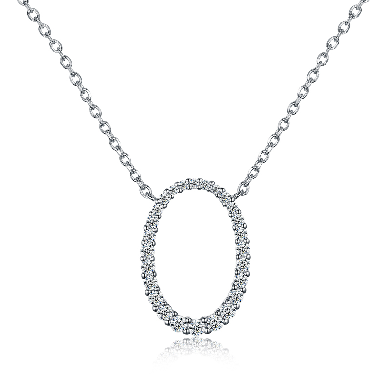 Овальный круг стерлингового серебра кулон ожерелье синие белые кубические Zircons