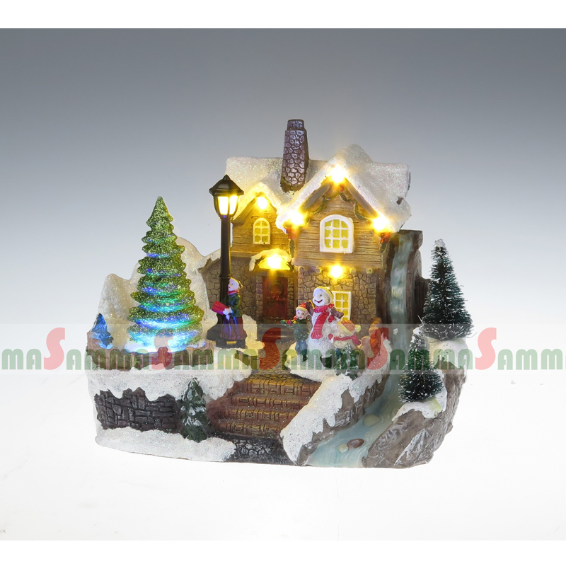 Рождественские украшения деревня сцена с светодиодным деревом поворотного света