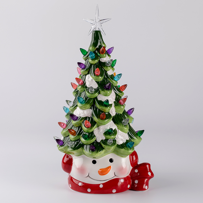 Освещенные керамические украшения Рождественские персонажи Снеговик Санта и елки