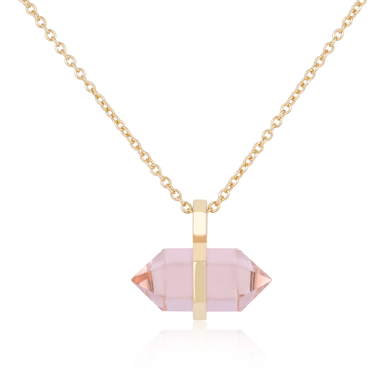 Ожерелье с розовым кристаллом из стерлингового серебра золотого цвета