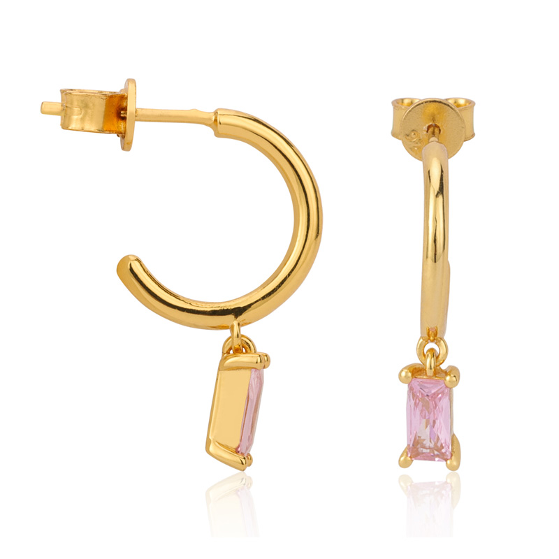 Серьга-кольцо с подвесками Baguette Pink Crystal Charm