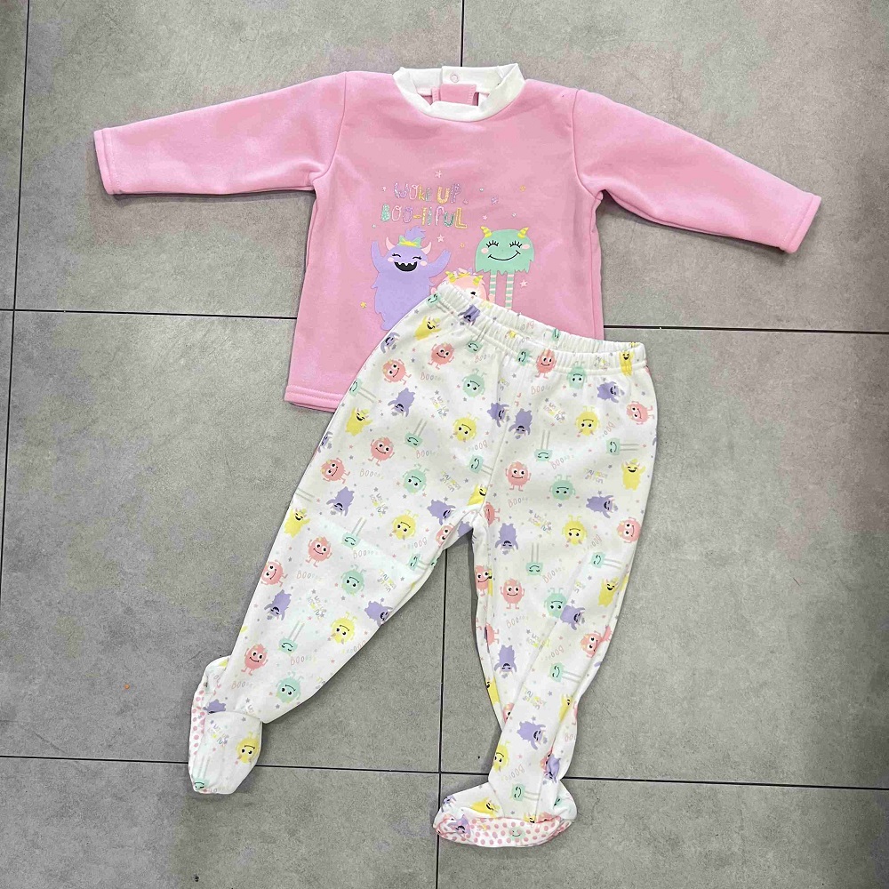Готовая детская одежда для сна. Пижама из двух частей с длинными рукавами и нескользящей подошвой, пластик с серебряным принтом. Верх
