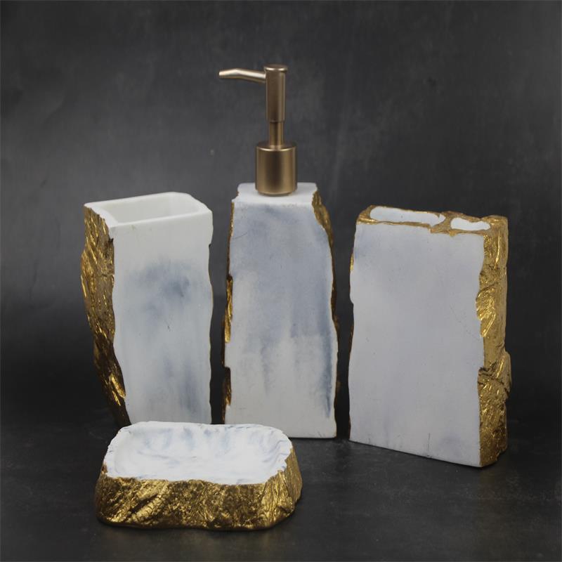 Распродажа четырех комплектов для ванной комнаты из смолы с текстурой камня