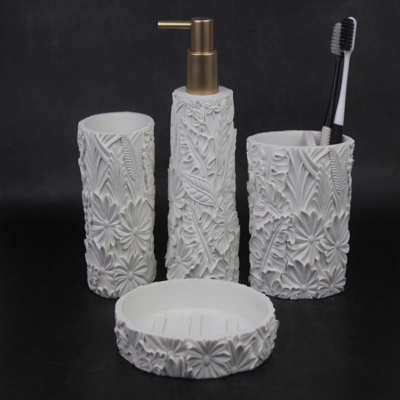 Аксессуары для ванной комнаты из смолы с узором в виде листьев, набор из 4 предметов