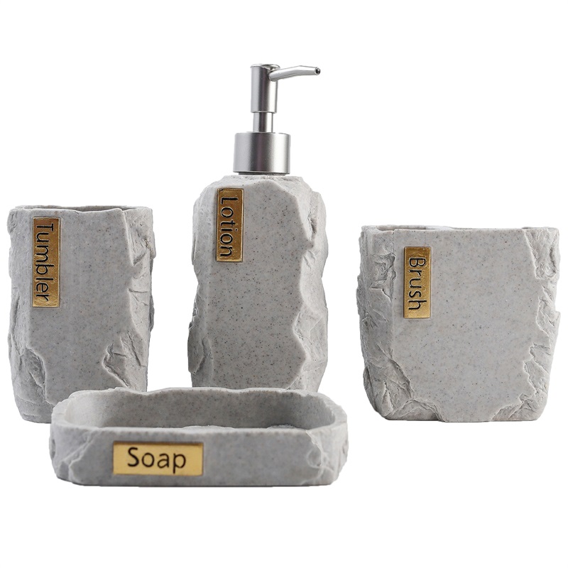 Набор из 4 предметов для ванной комнаты из смолы с текстурой камня и текстом