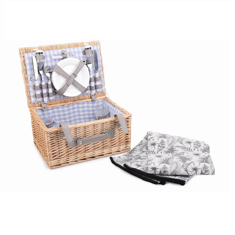 Экологичная плетеная корзина для пикника для всей семьи, дешевый набор для пикника на 4 человека с ручкой