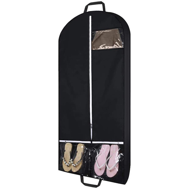 Черная полиэфирная пылезащитная сумка для одежды, несколько прозрачных карманов, сумка для хранения одежды с боковым обхватом, чехол для костюма