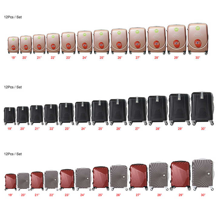 Полуфабрикатные комплекты чемоданов с твердым корпусом из АБС-пластика, состоящие из 12 предметов