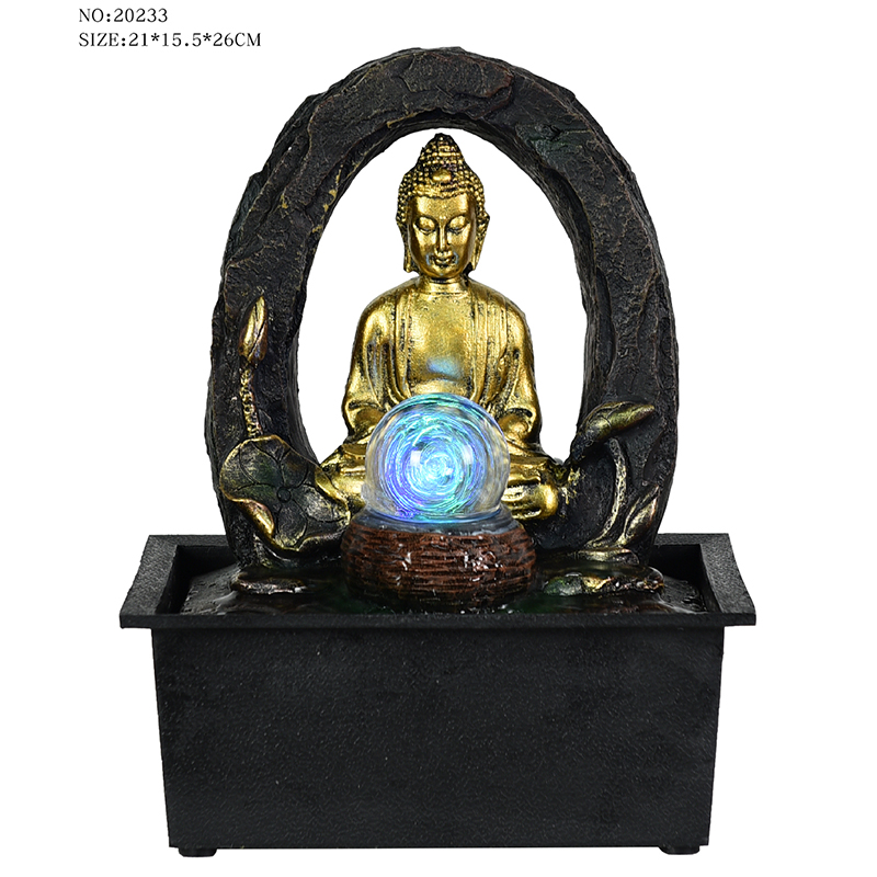 Очень красивый настольный религиозный фонтан Будды из смолы со стеклянным шаром для внутреннего декора