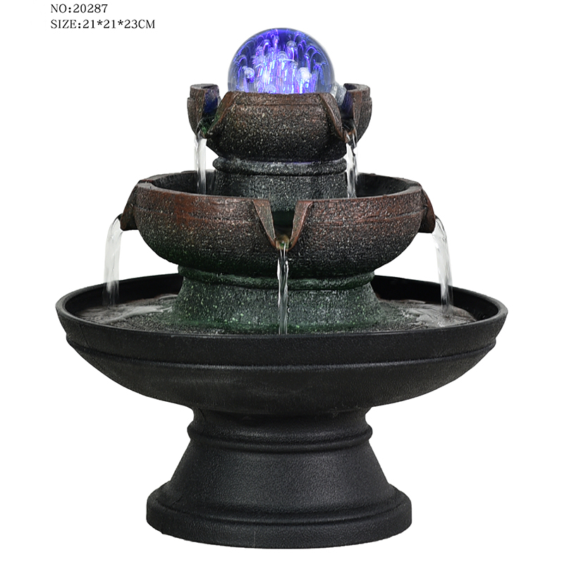Оптовая продажа украшения дома трехъярусный настольный фонтан из смолы с разноцветным стеклянным катящимся шаром