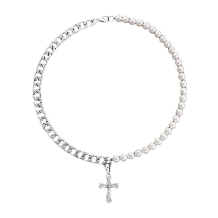 Ожерелье с жемчугом и крестом 8 мм
